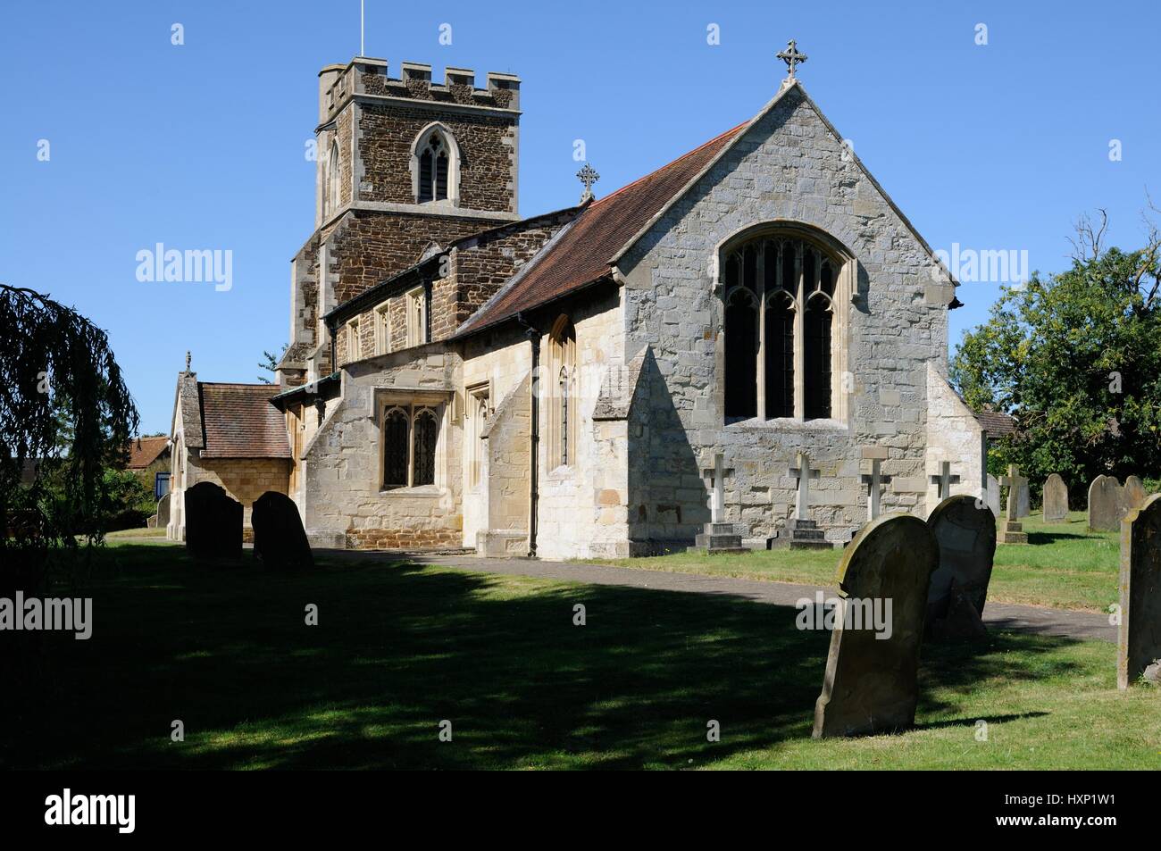 San Giovanni Battista, Stanbridge, Bedfordshire, è principalmente costruito di pietra calcarea e con alcune parti della pietra Totternhoe. Foto Stock