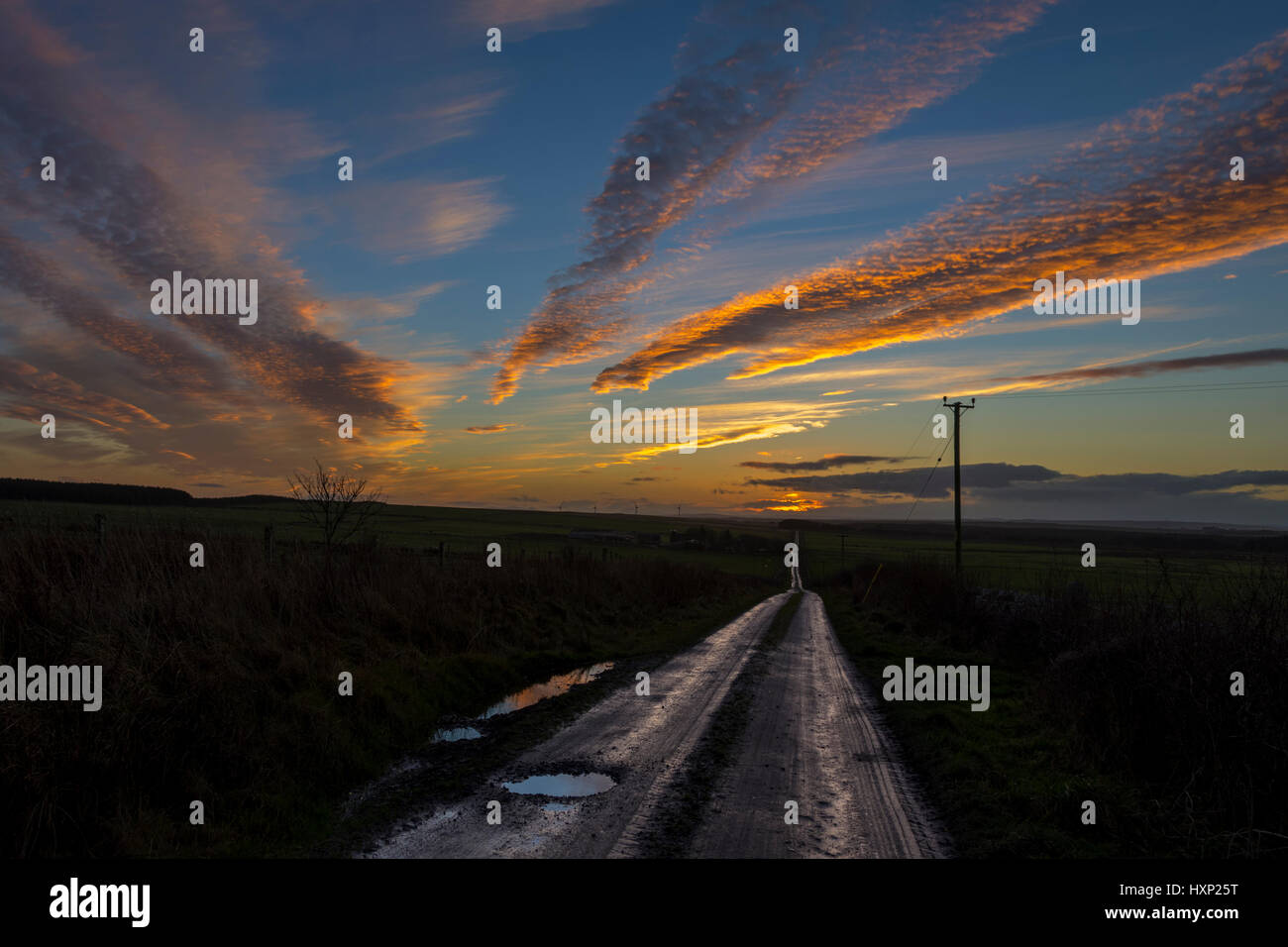 Tramonto dalla collina di Rigifa', nei pressi del villaggio di Mey, Caithness in Scozia, Regno Unito Foto Stock