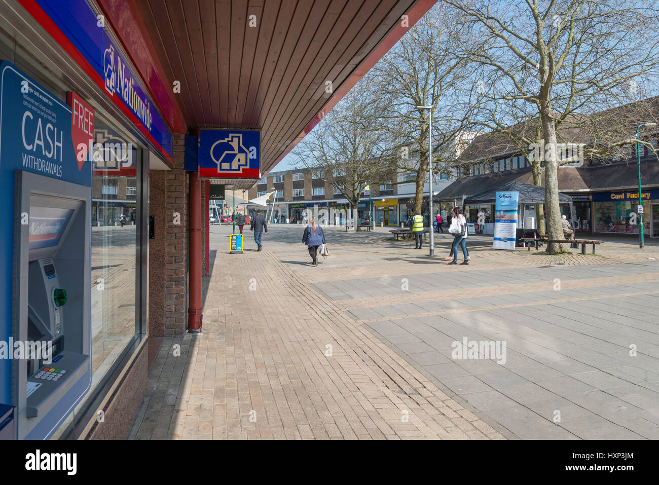 Area pedonale del centro cittadino, Crockhamwell Road, Woodley, Berkshire, Inghilterra, Regno Unito Foto Stock