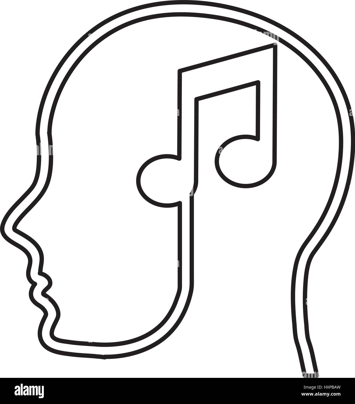 Profilo umano con musica nota illustrazione vettoriale design Illustrazione Vettoriale