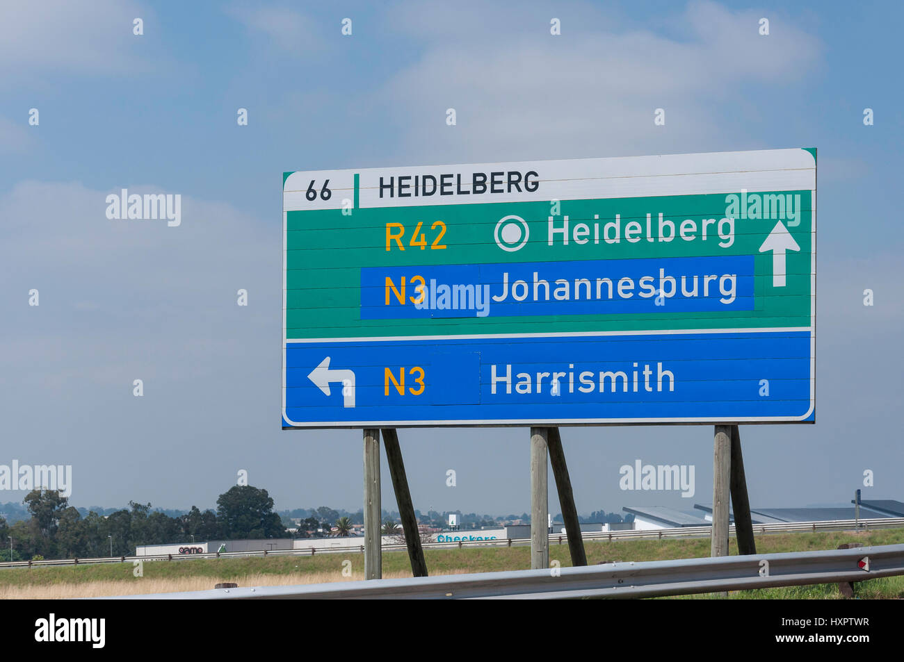 N3 cartello autostradale a Heidelberg, provincia di Gauteng, Repubblica del Sud Africa Foto Stock