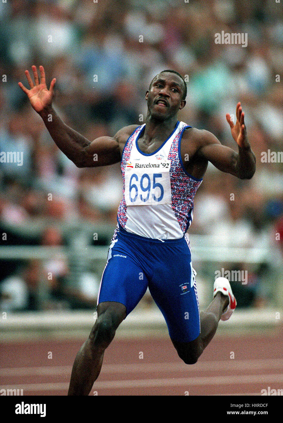 LINFORD CHRISTIE VINCE OLYMPIC 100 metri finale di 01 Agosto 1992 Foto Stock