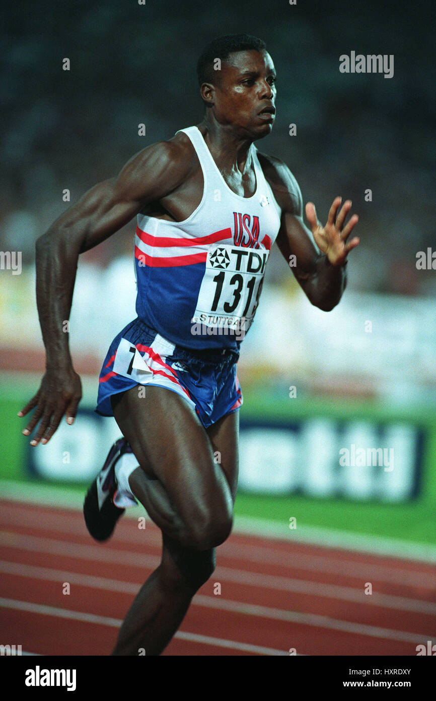 CARL LEWIS 100 METRI USA il 22 agosto 1993 Foto Stock