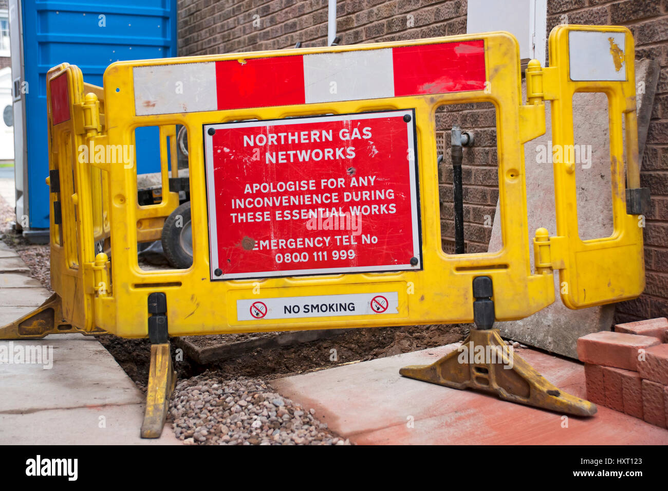 Primo piano di Northern gas Networks barriera riparazione perdite gas fuori casa Inghilterra Regno Unito GB Gran Bretagna Foto Stock