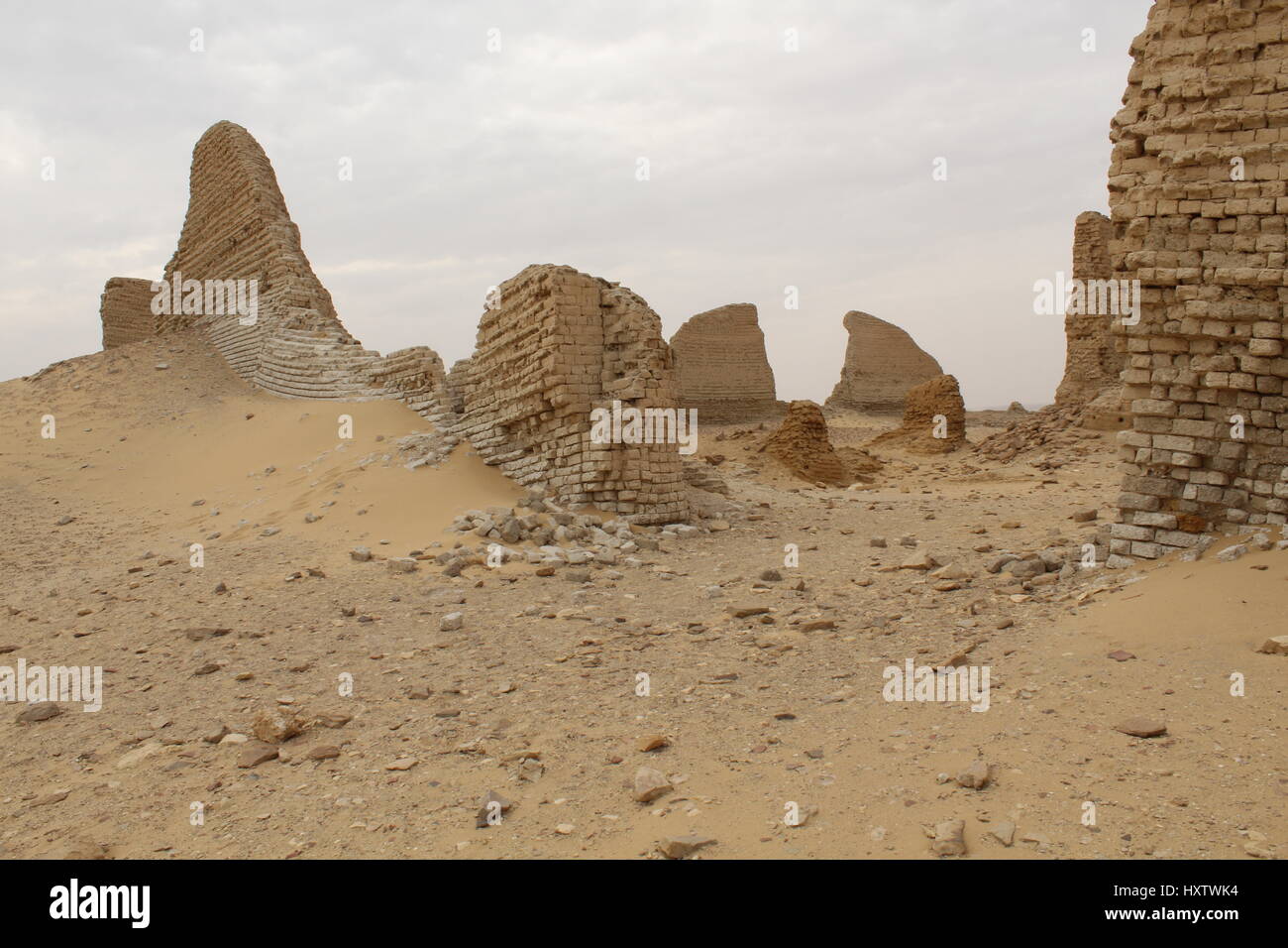 Le strane forme del deserto del Sahara meridionale del lago Quaroun, un antico lago di acqua salata. I beduini, Città perduta " sangue del Leone". Fossili di alberi. Rovine. Foto Stock