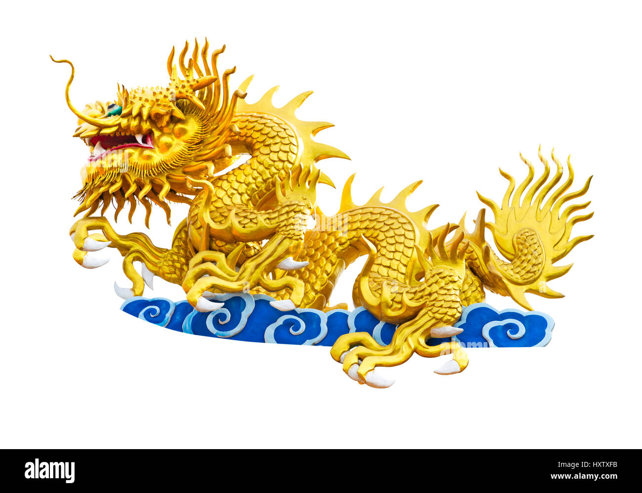 Golden Dragon isolato su sfondo bianco con tracciato di ritaglio Foto Stock