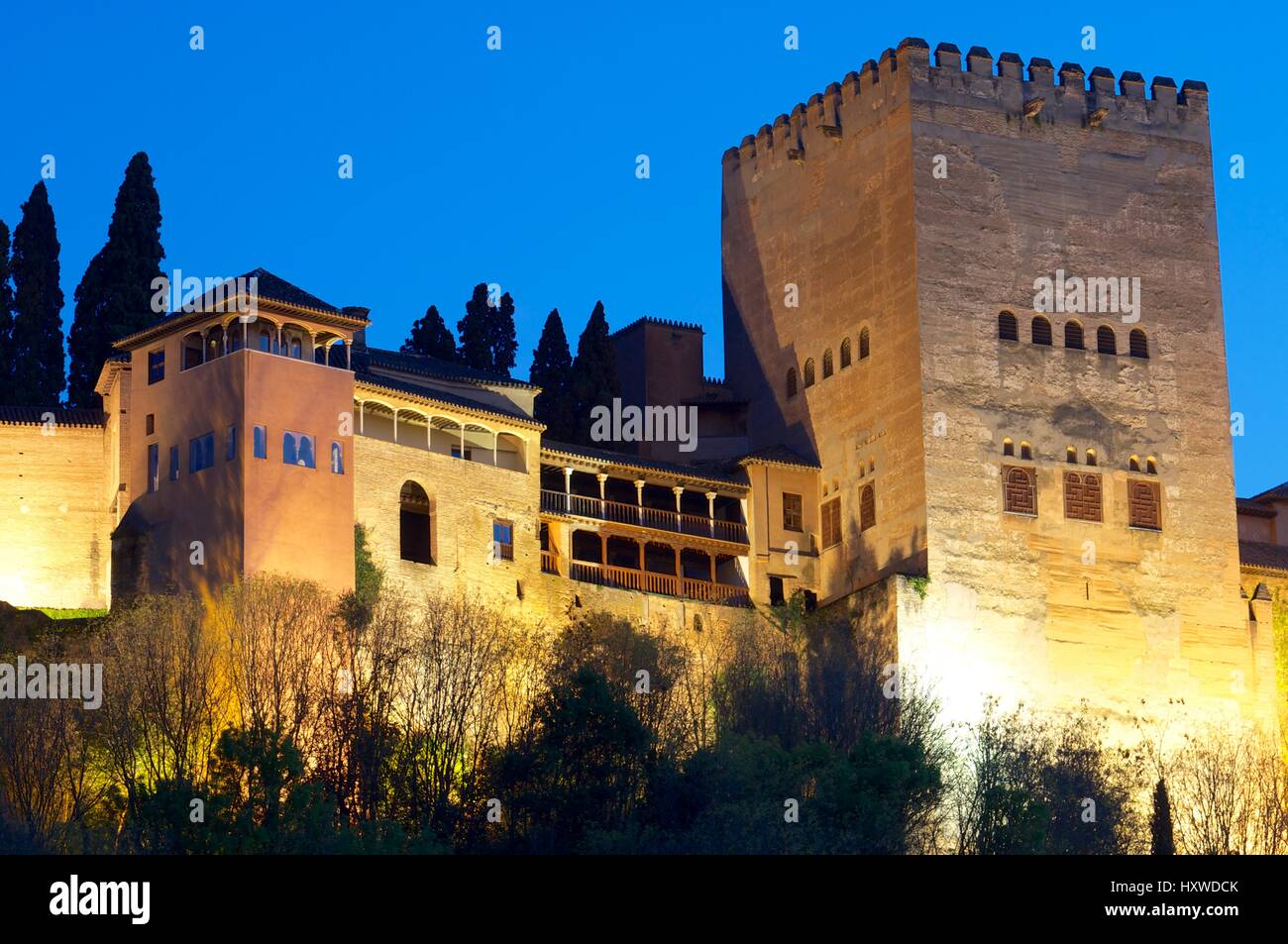 Famosa vista dell'Alhambra di Granada, Andalusia, Spagna Foto Stock