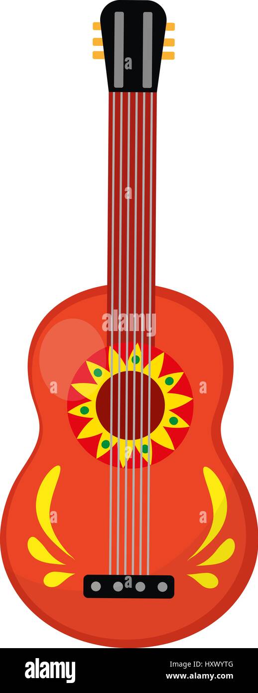 Cuatro icona a forma di chitarra, di tipo piatto. Messicano strumento musicale. Isolato su sfondo bianco. Illustrazione Vettoriale, clip-art Illustrazione Vettoriale