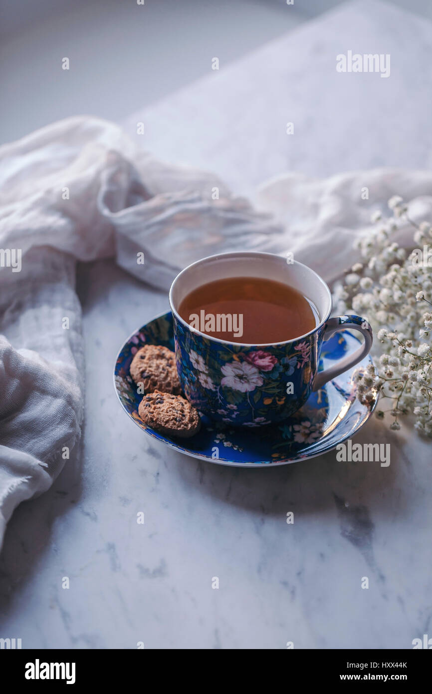 Tazza di tè alle erbe e cookie Foto Stock