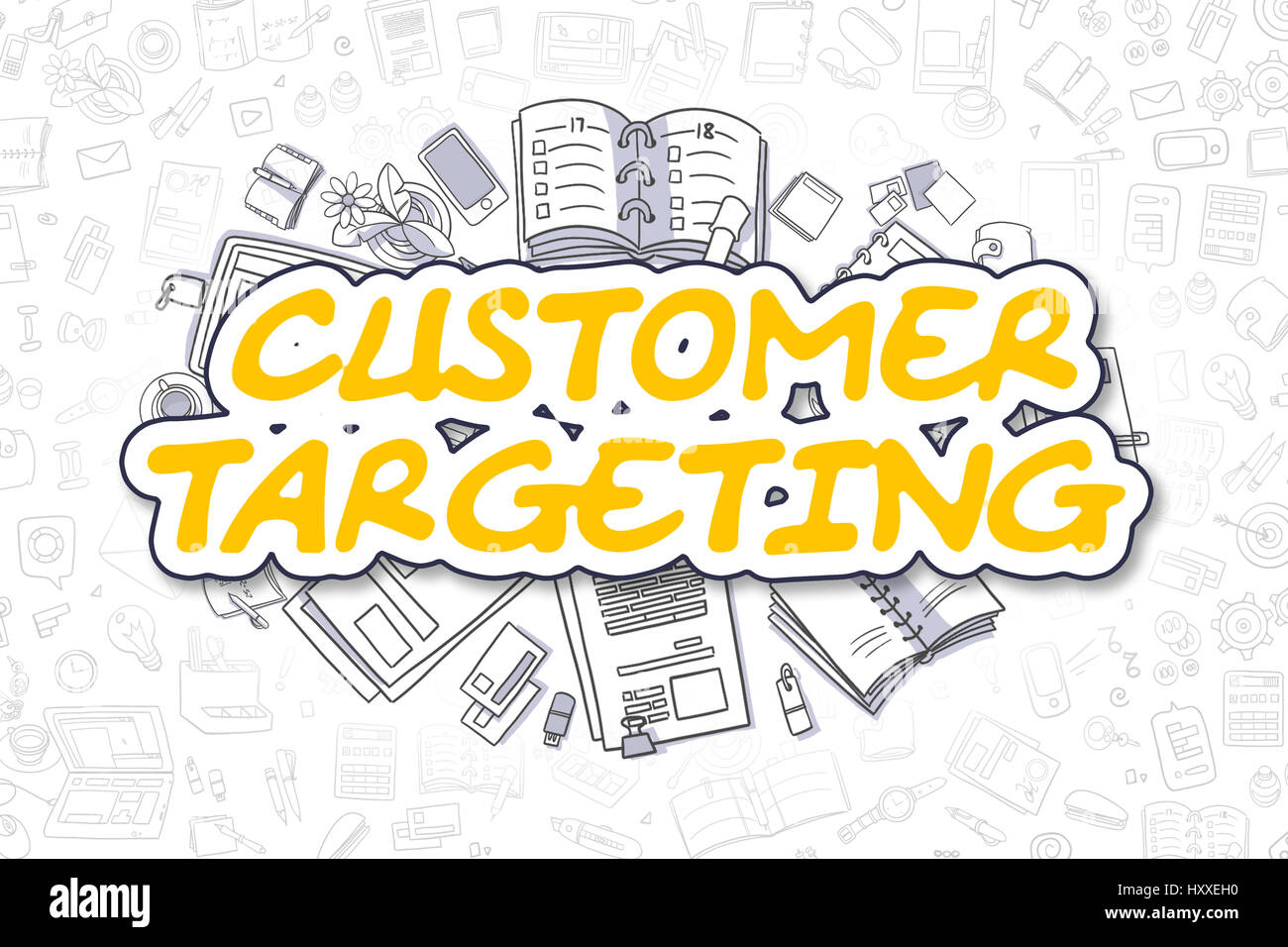 Targeting del cliente - Doodle parola giallo. Il concetto di business. Foto Stock