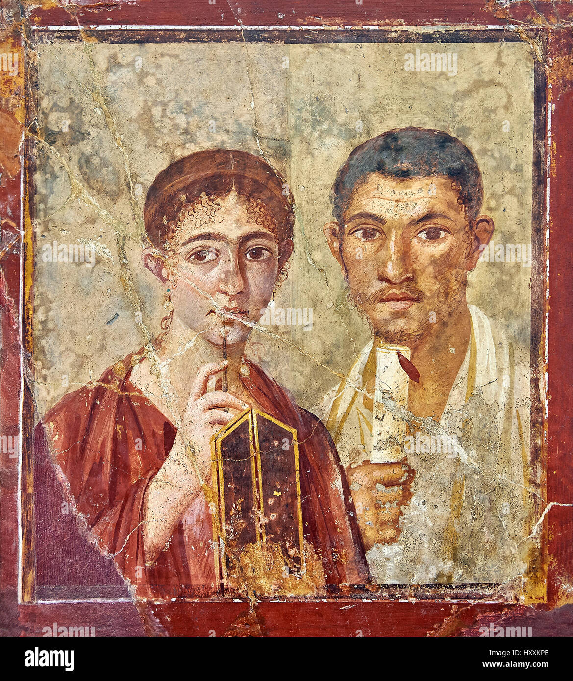 Affresco romano dipinto ritratto di un baker, Terenzio, e sua moglie nella posa di intellettuali , Pompei VII 2,6 , inv 9058 , Museo di Napoli Foto Stock