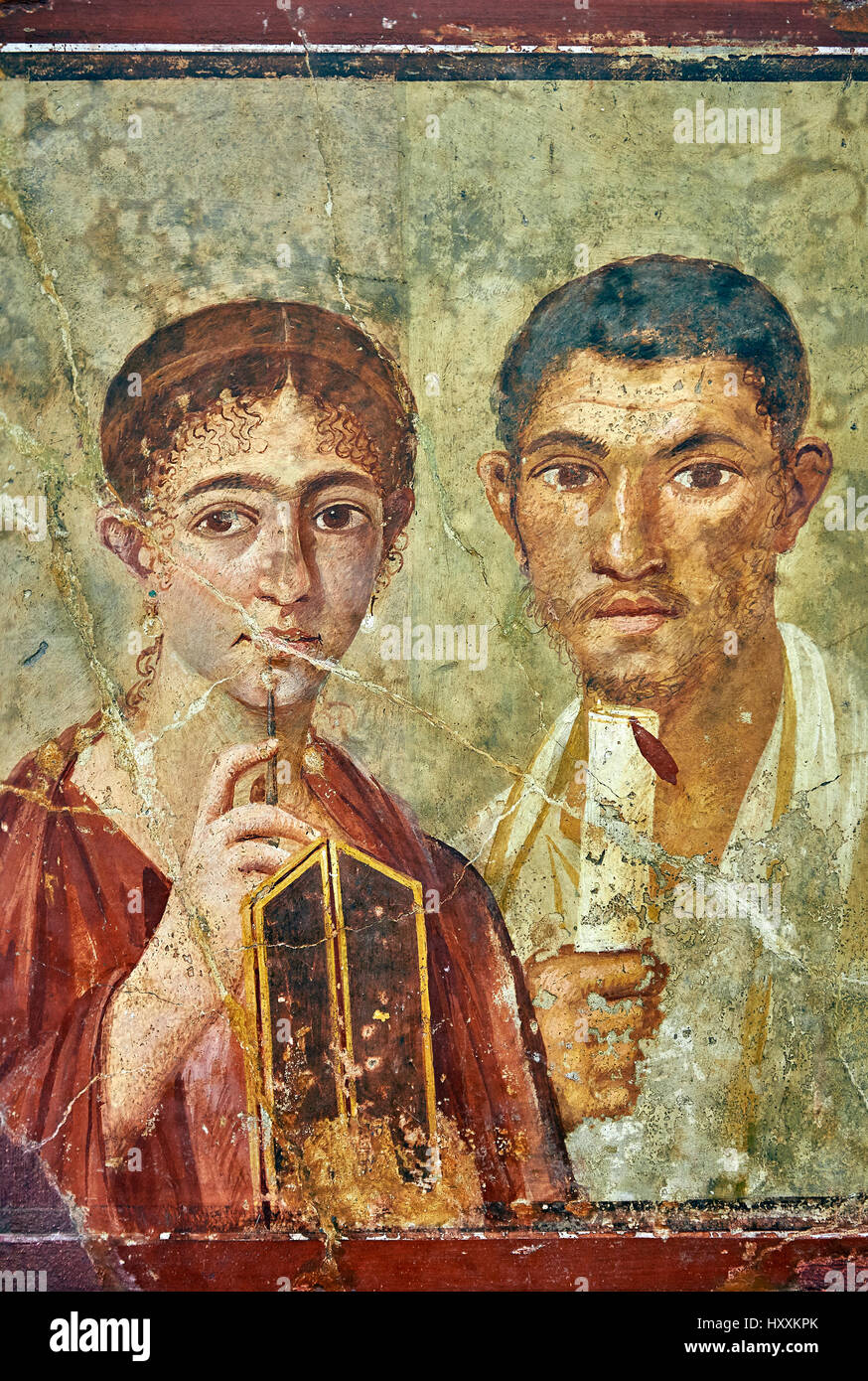 Affresco romano dipinto ritratto di un baker, Terenzio, e sua moglie nella posa di intellettuali , Pompei VII 2,6 , inv 9058 , Museo di Napoli Foto Stock