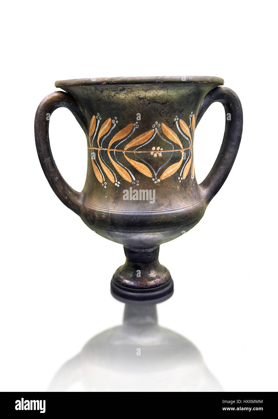 Primi anni del III secolo A.C. vino Etrusco Crater, nero e sovraverniciato con una foglia design, inv 4382], Museo Archeologico Nazionale di Firenze, Italia, bianco Foto Stock