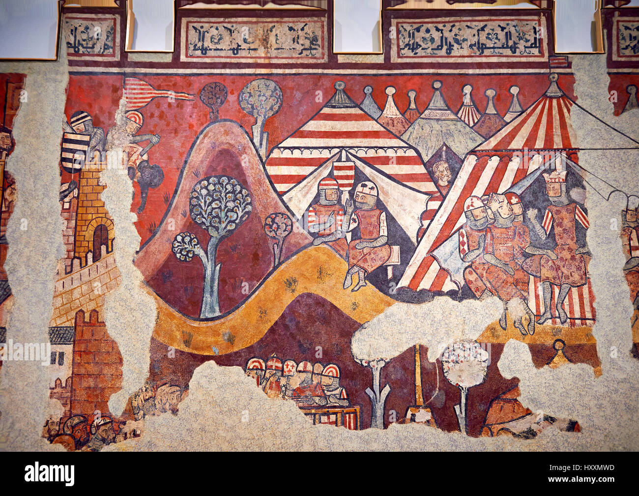 Affresco gotico pittura murale " la conquista di Maiorca " 1285-1290. Museo Nazionale di Arte Catalana di Barcellona, Spagna, inv n.: 071447-CJT. Il murale pai Foto Stock