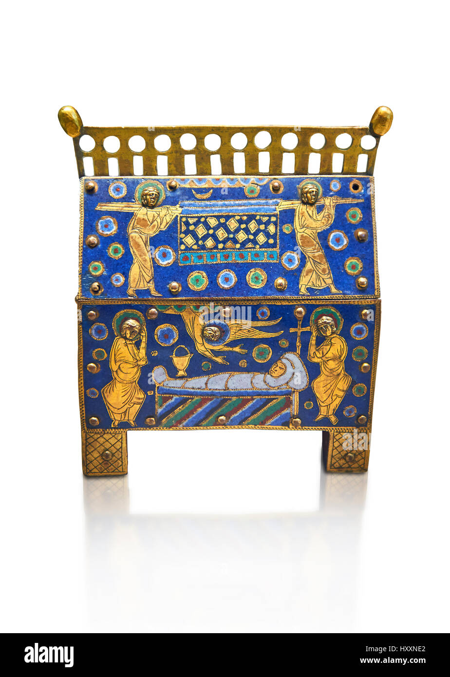 Medievale casella smaltato raffigurante tumulazione di un santo, inizi del XIII secolo da Limoges, smalto su oro. Annuncio. Inv OA 949, il museo del Louvre Foto Stock