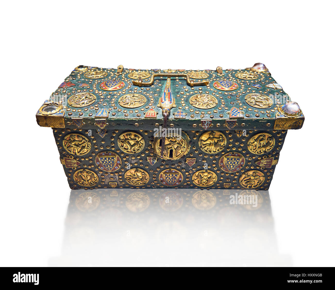 Caso medievale noto come "reliquiario di San Luigi", realizzati in Limoges intorno 1236. inv 253, del Museo del Louvre di Parigi. Foto Stock