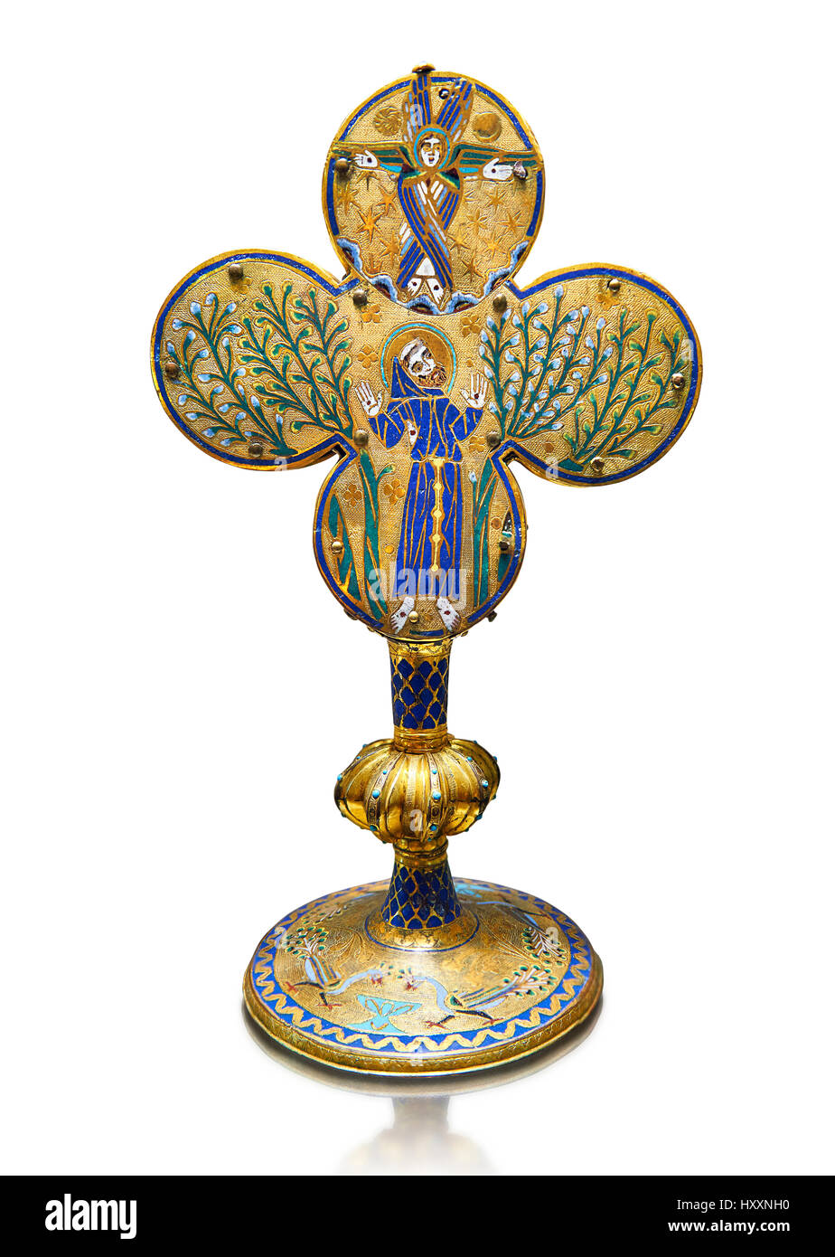 Gotico medievale reliquiario di San Francesco di Assisi fece a Limoges intorno 1228, smalto su oro. inv 4083, il museo del Louvre di Parigi. Foto Stock