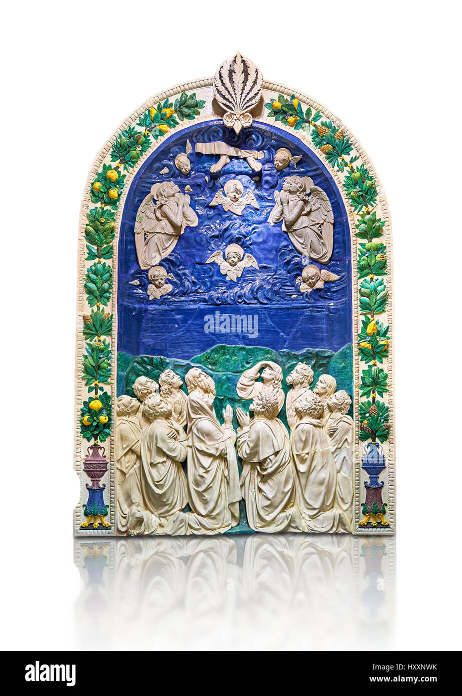 Terracotta smaltata pannello di rilievo, l'Ascensione, c.1490, la chiesa di Sant'Agostino , Citta de Castello, da Andrea della Robbia di Firenze, Museo del Louvre Foto Stock