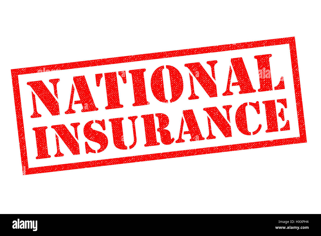 Assicurazione Nazionale rosso timbro di gomma su uno sfondo bianco. Foto Stock