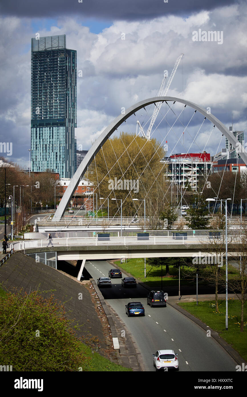 Hulme arch telai lo Skyline e Beetham Tower South Manchester, Inghilterra, Regno Unito, Foto Stock