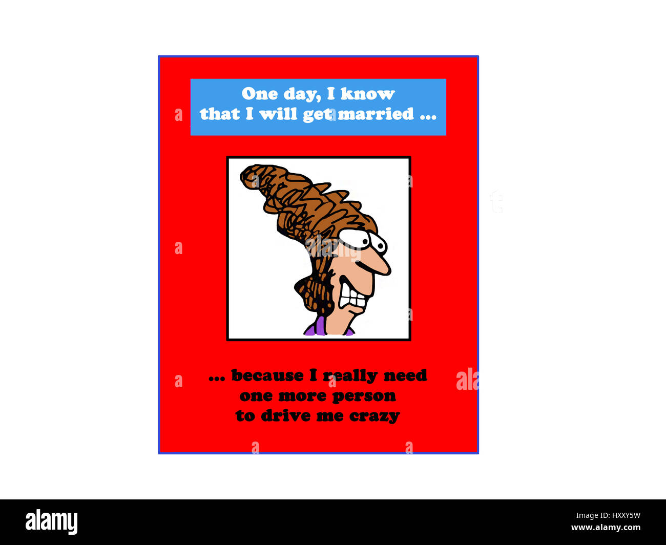 Cartoon illustrazione di un sottolineato donna che sa che lei sarà anche più sollecitate dopo lei ottiene sposato. Foto Stock