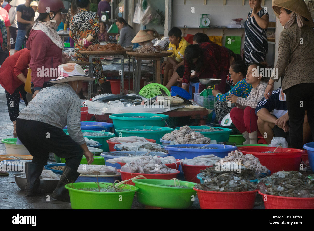 Fantastico mercato di frutti di mare (e sorprendente odore) di Vung Tau, Vietnam. Foto Stock