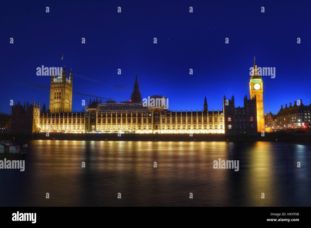 Il Big Ben e le case del Parlamento di notte Foto Stock