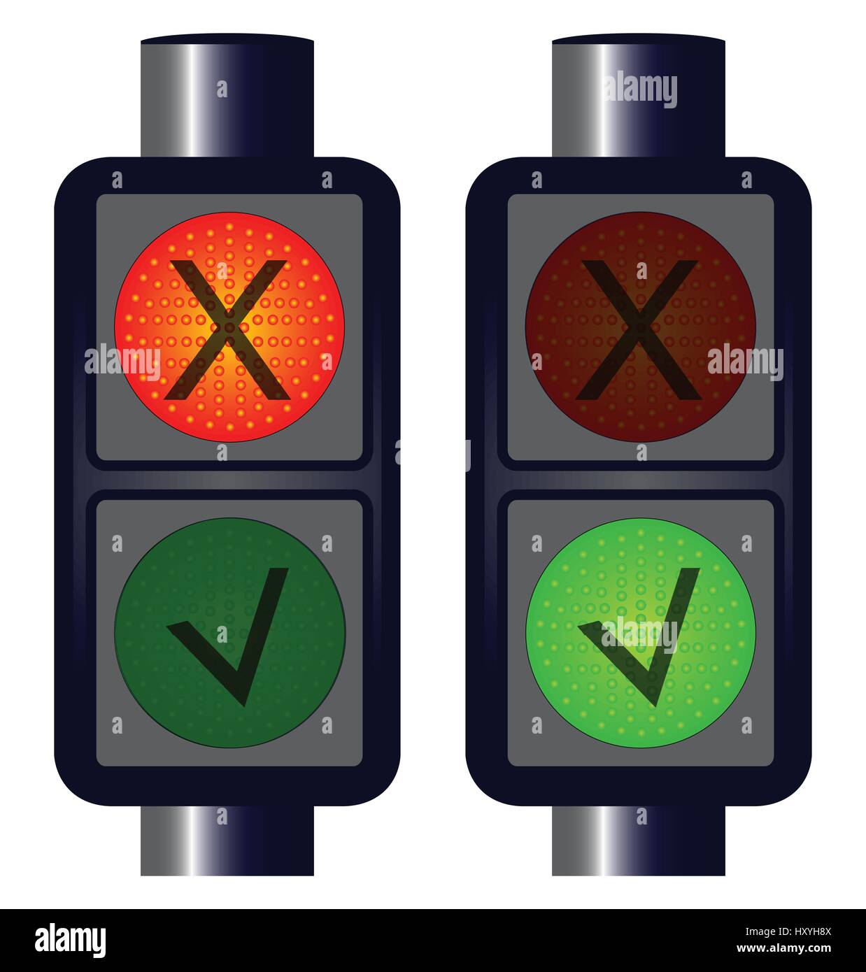 Il rosso e il verde stop vai tick attraversare il semaforo Illustrazione Vettoriale