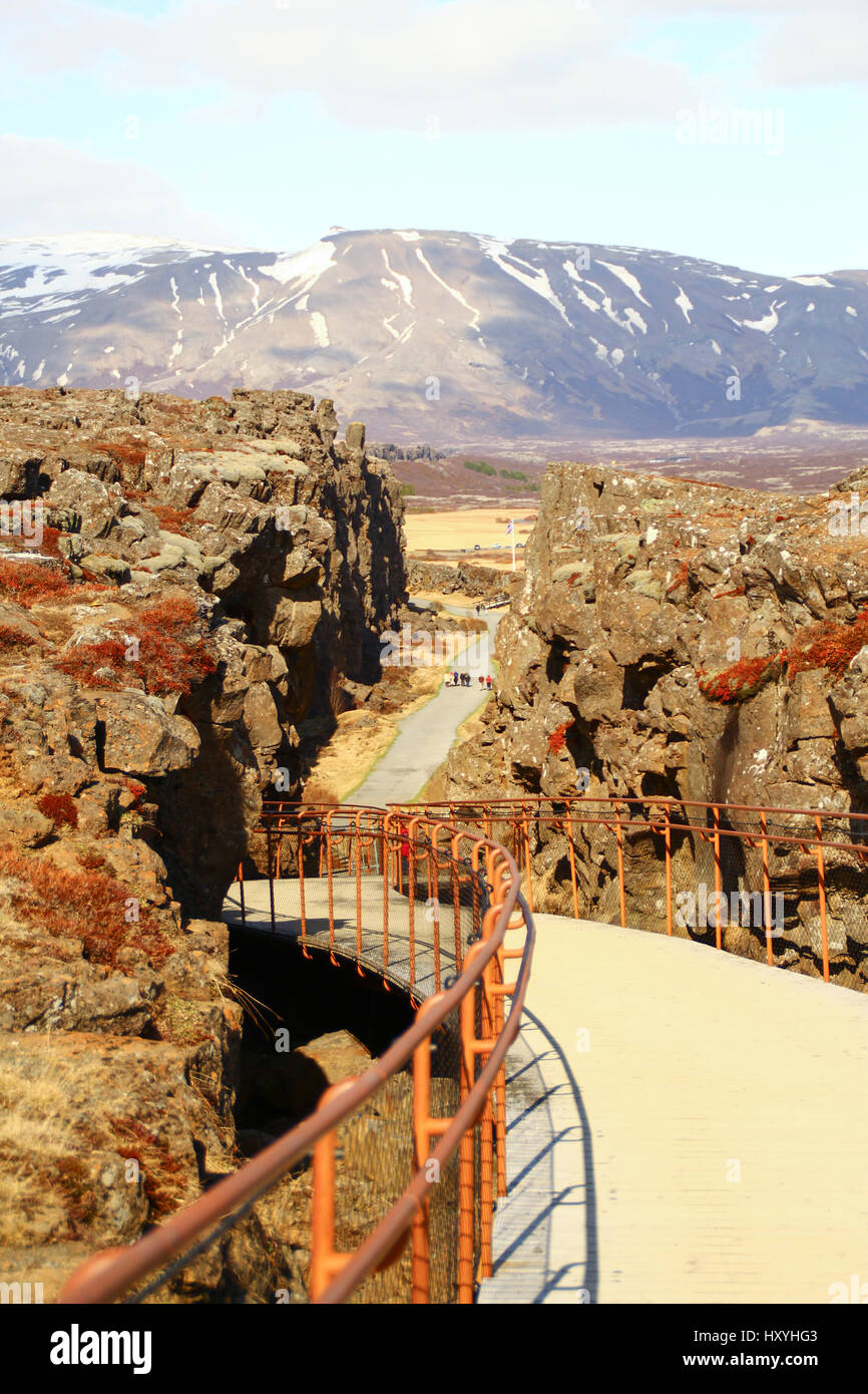 Thingvellir National Park, più popolari destinazioni turistiche in Islanda Foto Stock