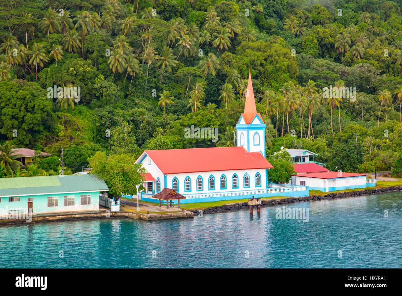 La chiesa, città di tiva, Tahaa, Polinesia Francese Foto Stock