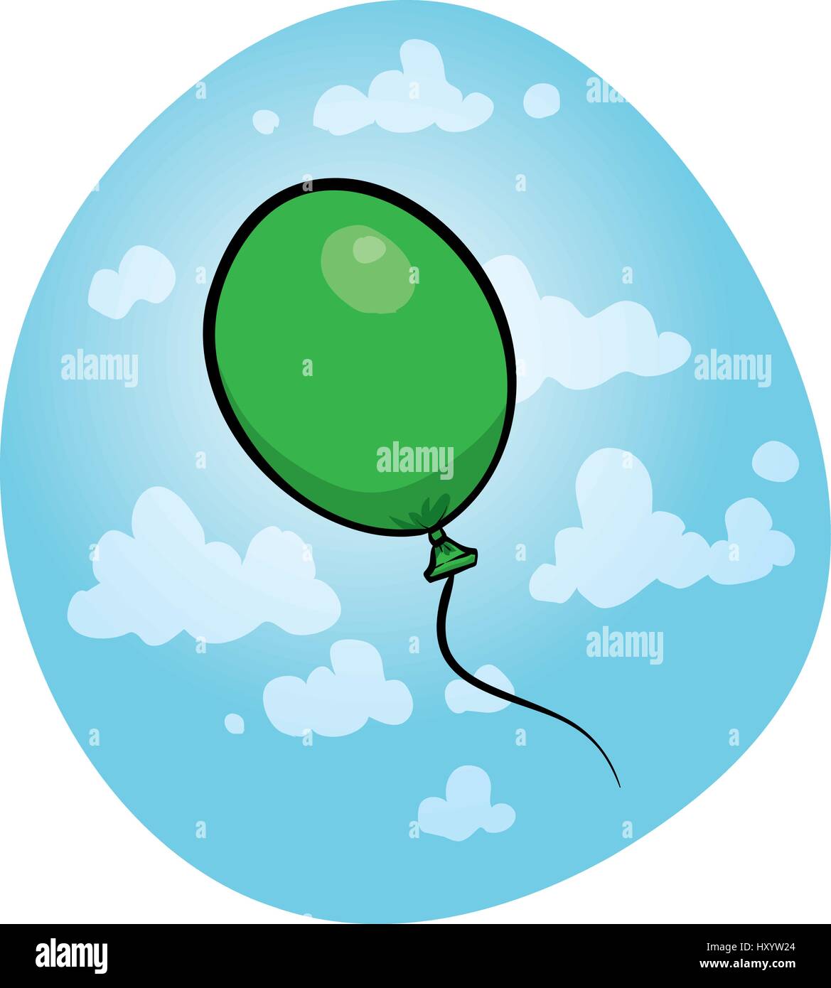 Un cartoon pallone galleggiante nel cielo blu. Illustrazione Vettoriale