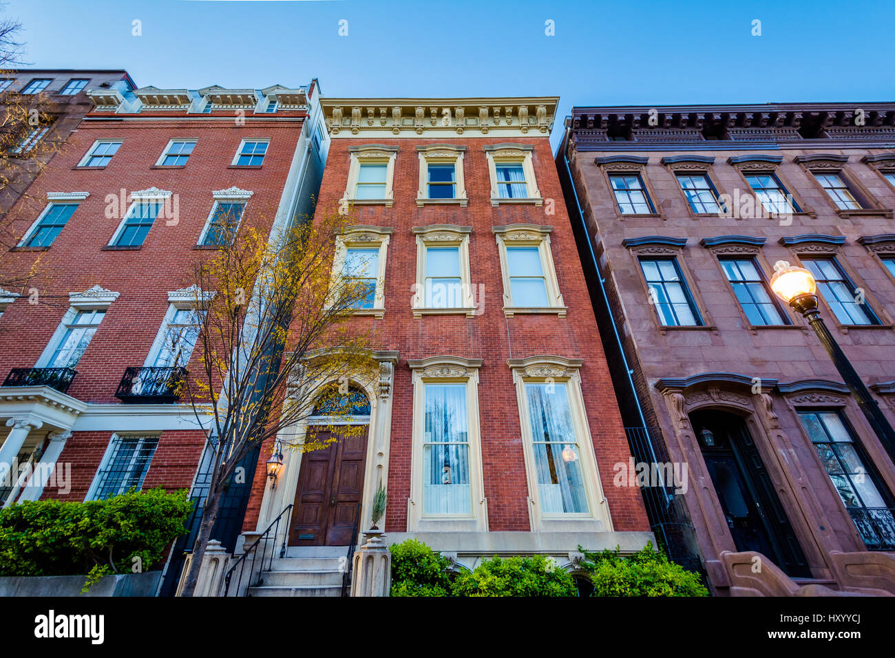 Case a schiera in Mount Vernon Place, in Mount Vernon, Baltimore, Maryland. Foto Stock