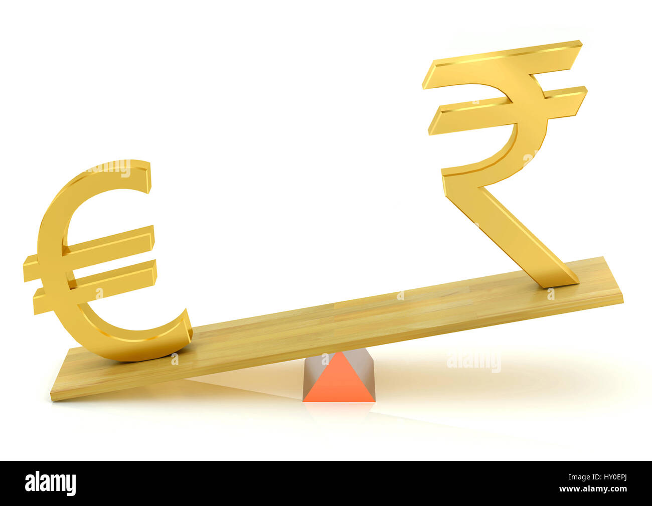 Bilanciamento, valuta euro e rupia indiana Foto Stock