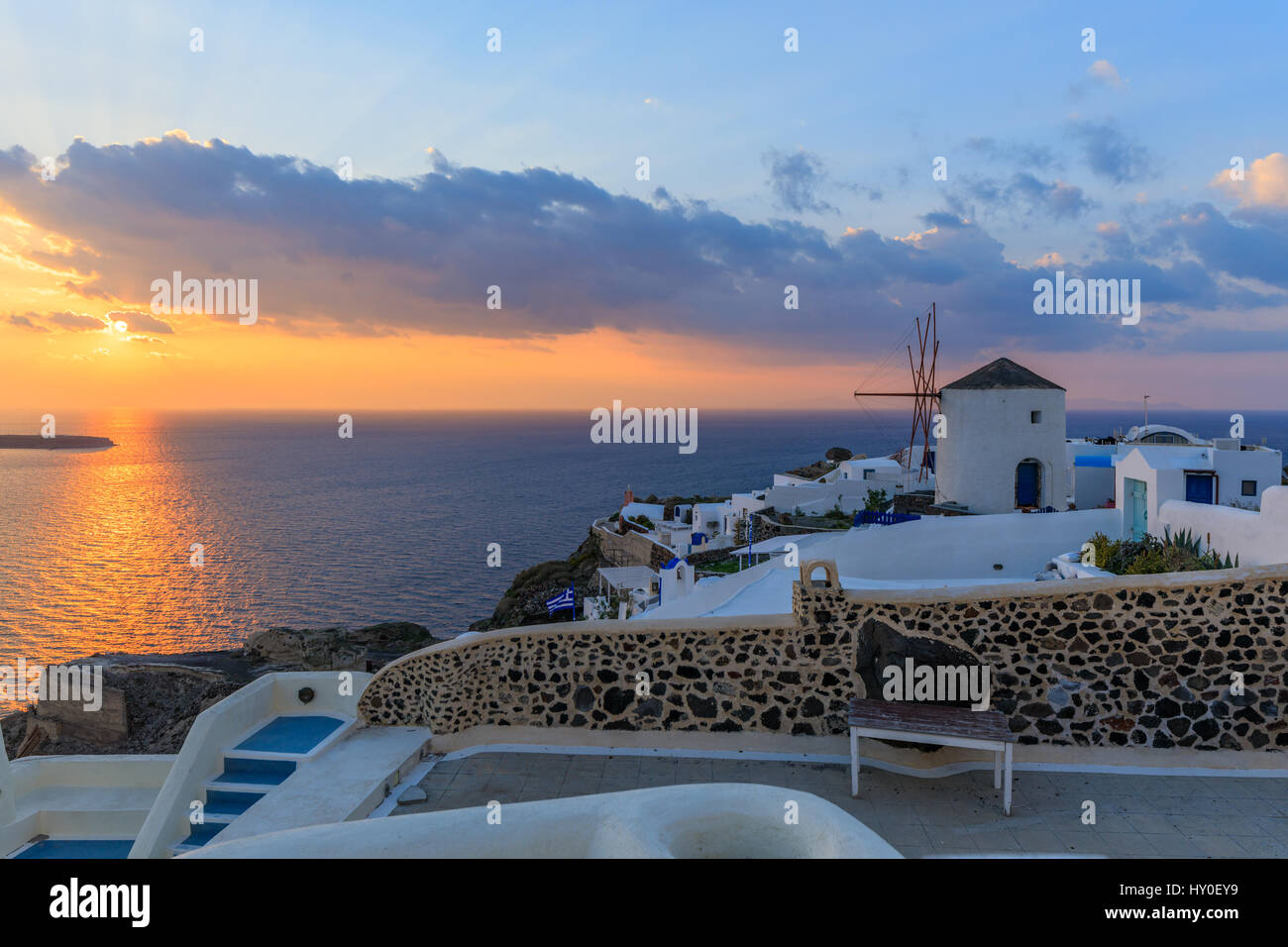 Santorini al tramonto, Grecia Foto Stock