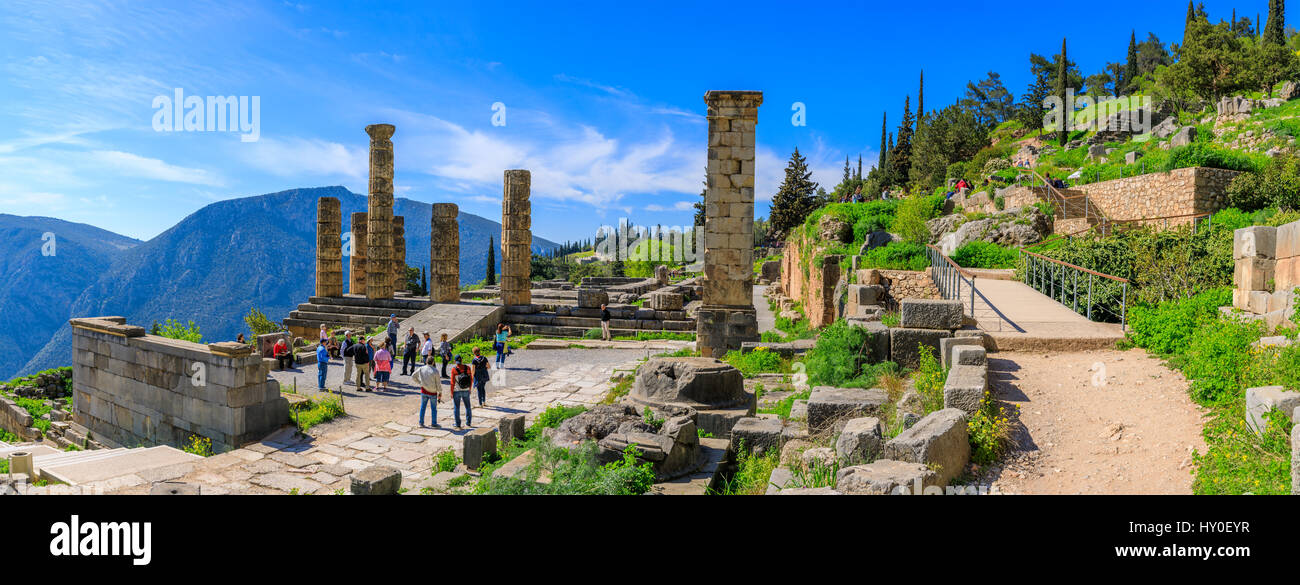 Vista delle famose rovine in Delphi, Grecia Foto Stock