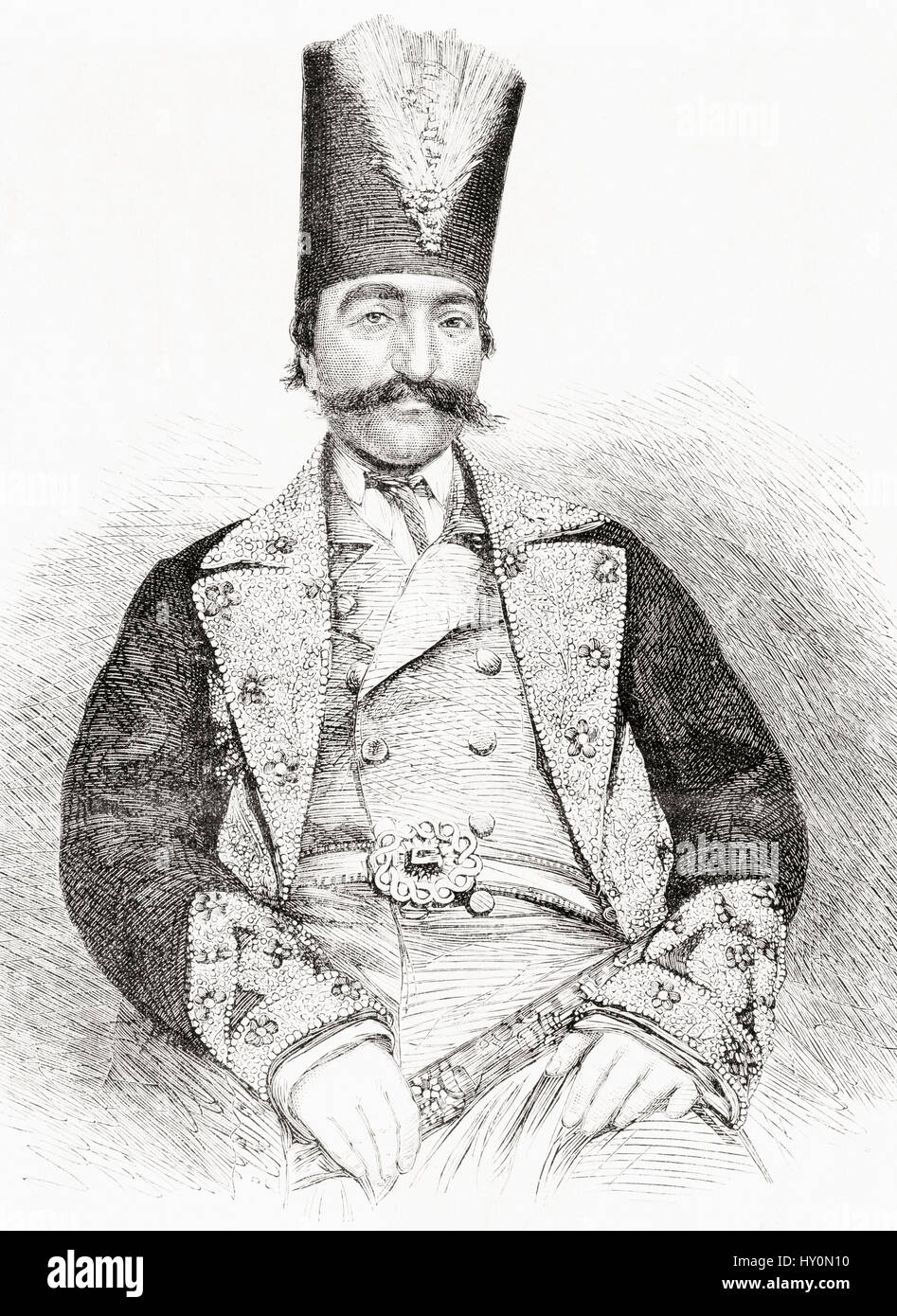 Naser al-Din Shah Qajar, 1831 - 1896, aka Nassereddin Shah Qajar. Re di Persia. Da L'Univers Illustre pubblicato 1867. Foto Stock