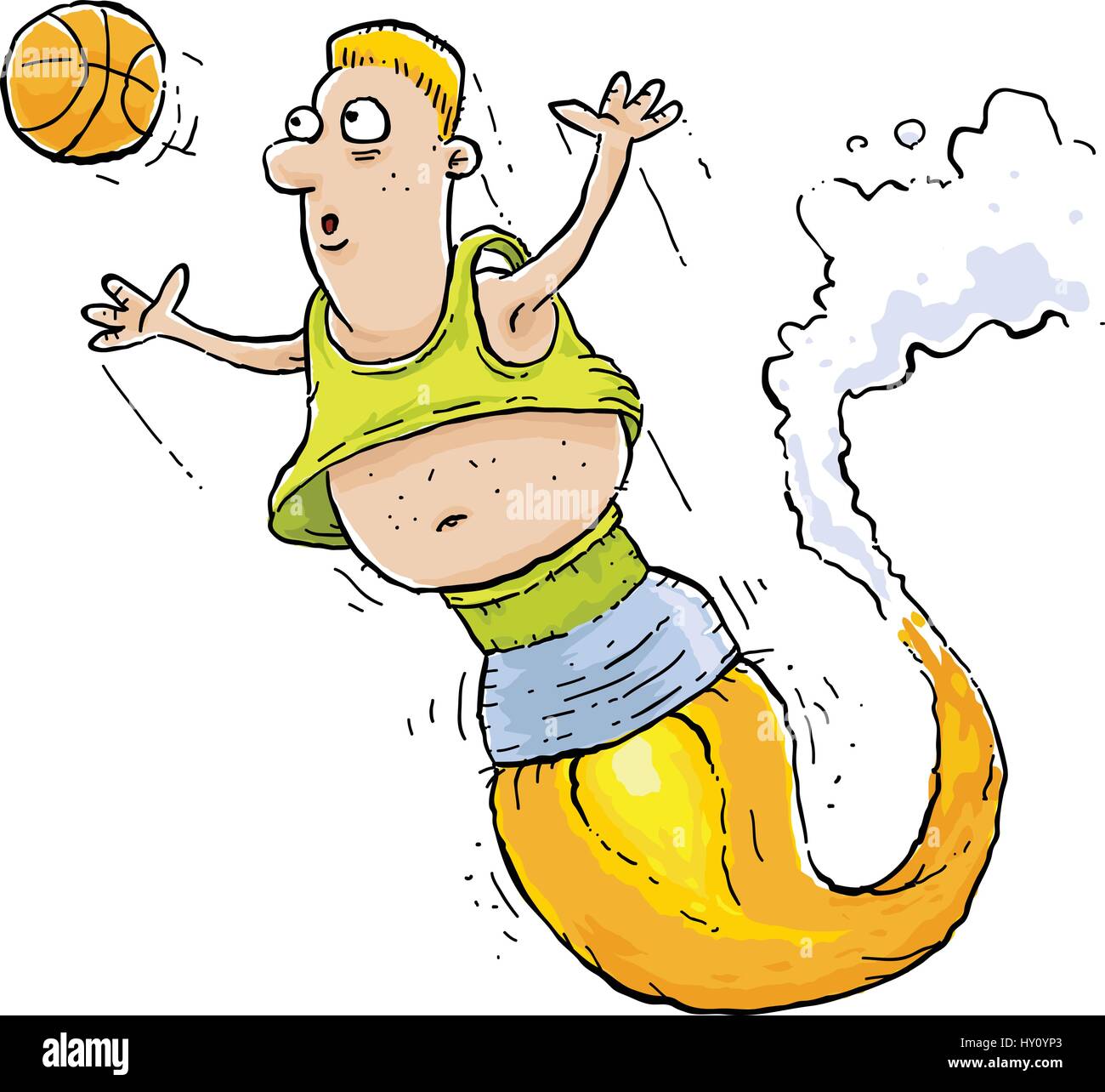 Un cartoon giocatore di basket azionato da un motore a razzo. Illustrazione Vettoriale