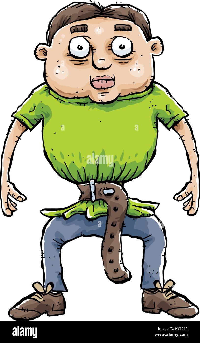 Un uomo ha rafforzato la sua cintura a sopportare tempi di magra. Illustrazione Vettoriale