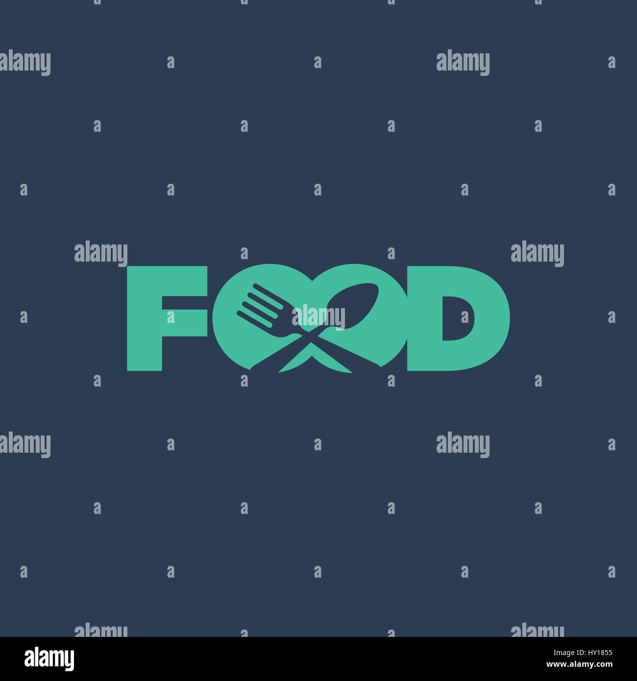 Il cibo con cucchiaio e forchetta logotipo di concetto Illustrazione Vettoriale