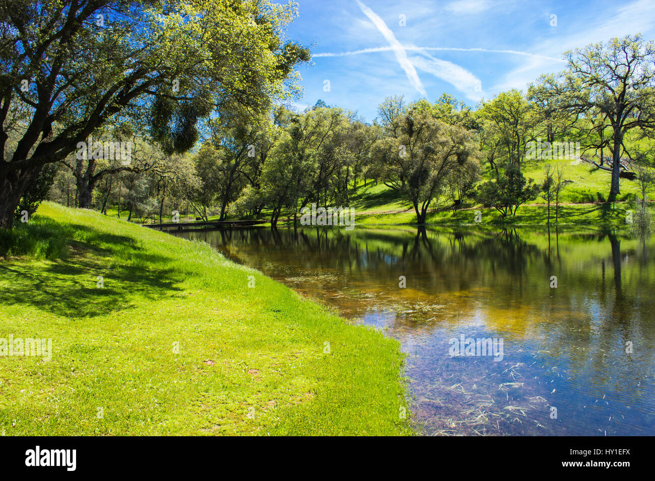 Fiume lo svuotamento nel piccolo stagno Foto Stock