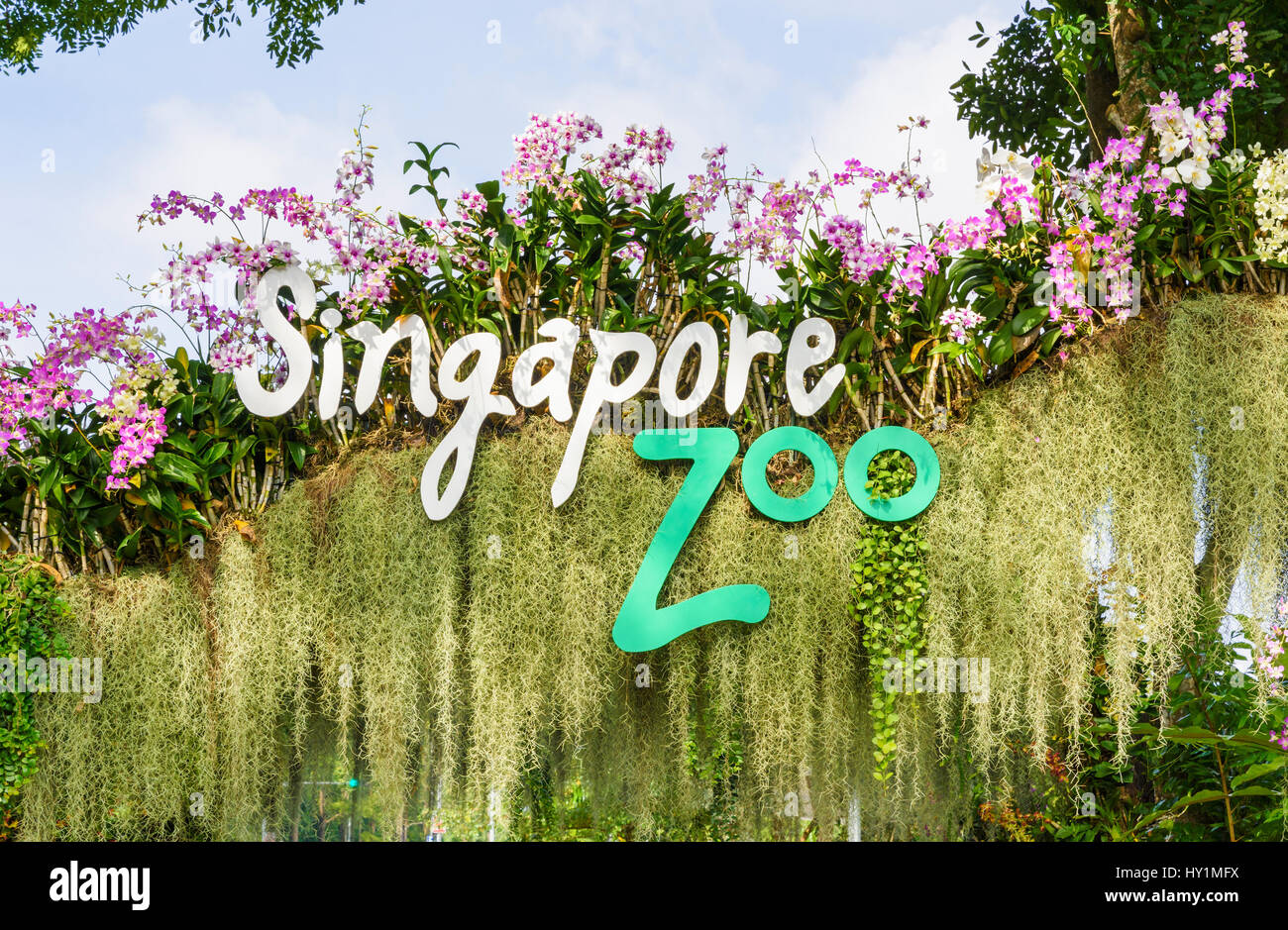 Singapore Zoo segno presso il cancello di ingresso al Giardino Zoologico di Singapore, Singapore Foto Stock