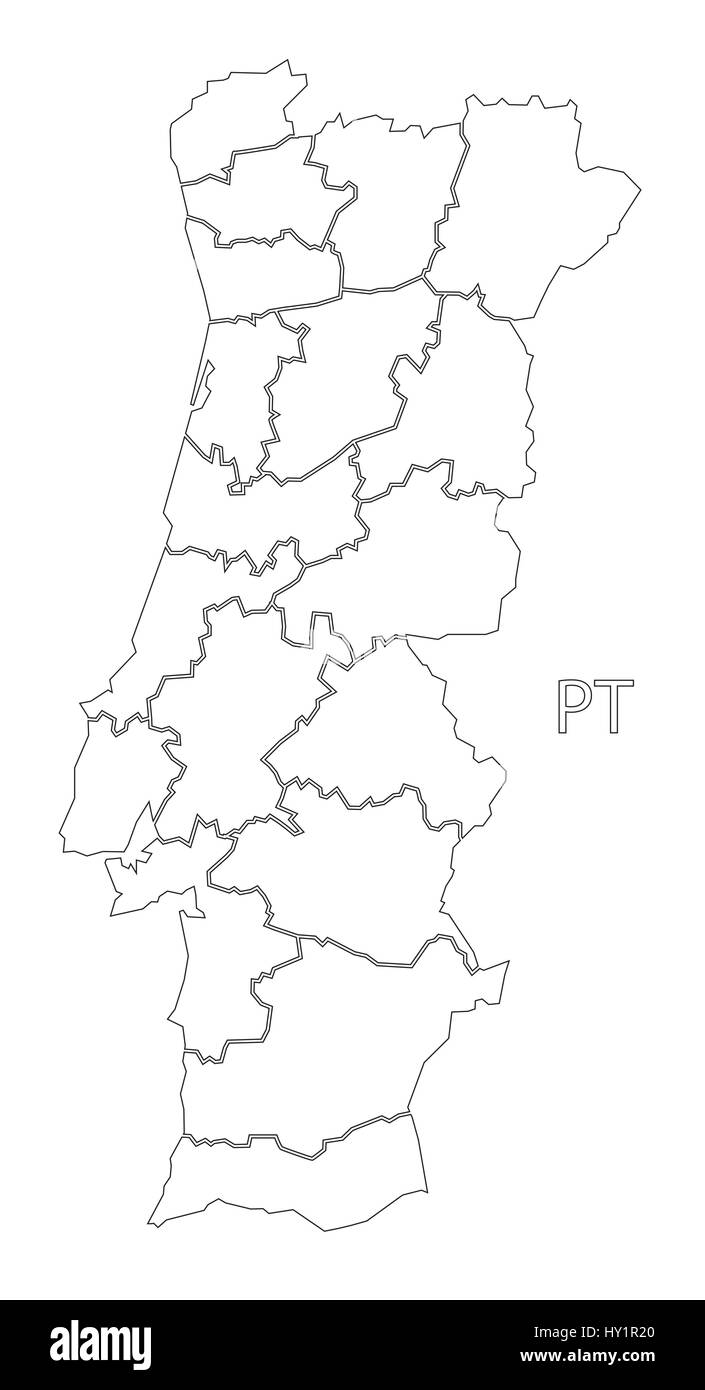 Il Portogallo delineano silhouette mappa illustrazione con i distretti Illustrazione Vettoriale