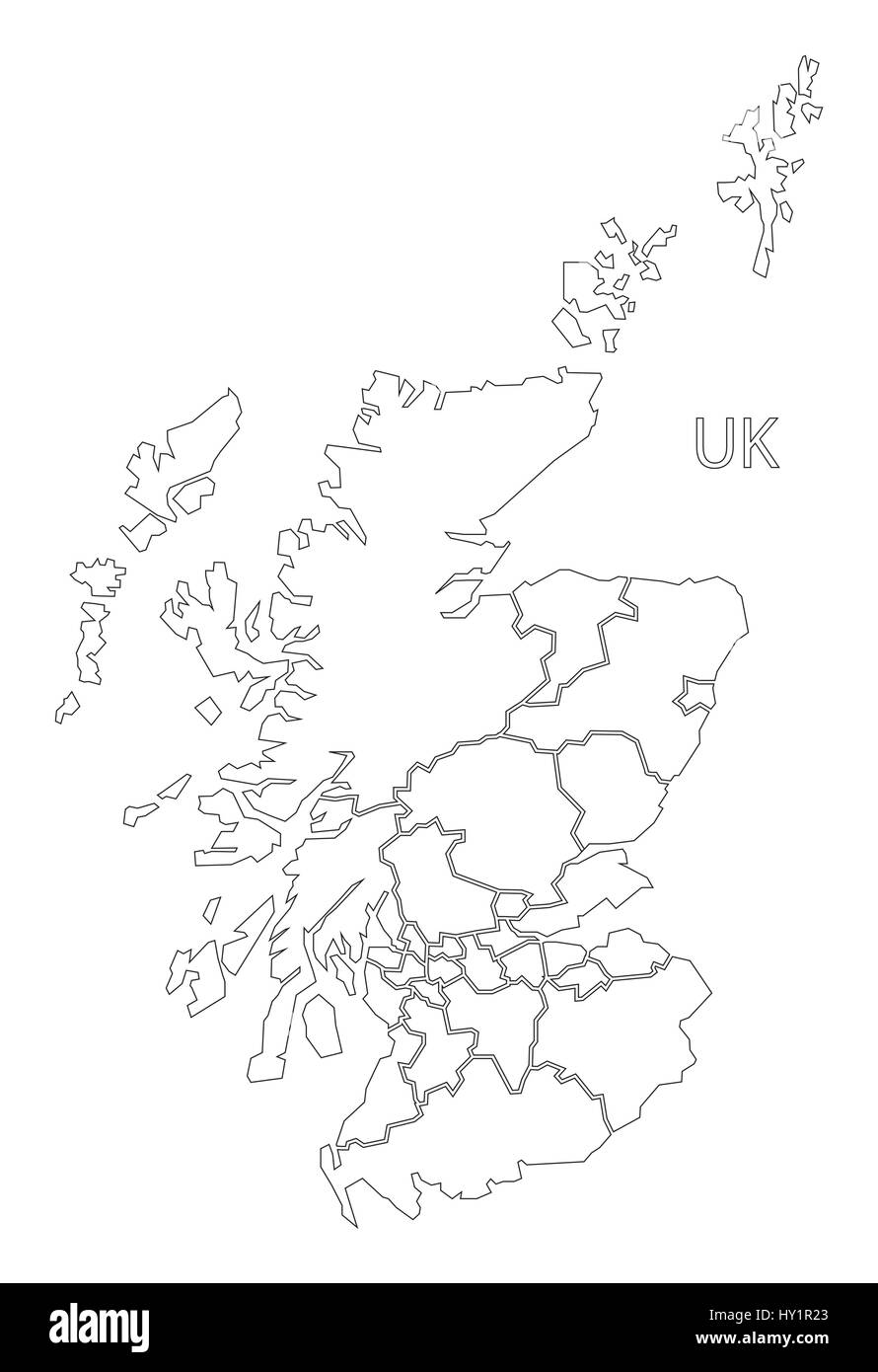 cartina della scozia - 9 Scozia delineano silhouette illustrazione mappa con le regioni Immagine e Vettoriale - Alamy