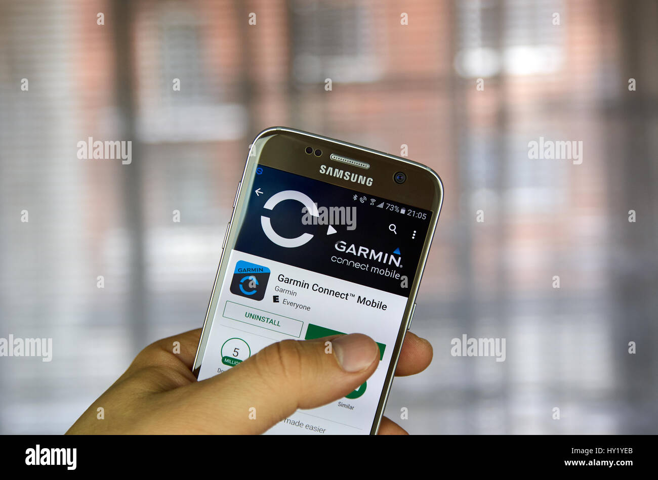 MONTREAL, Canada - 10 Marzo 2017 : Garmin Connect Mobile App su Samsung s7 schermo. L'applicazione è progettata per aiutare gli utenti a tenere traccia del loro activitie Foto Stock