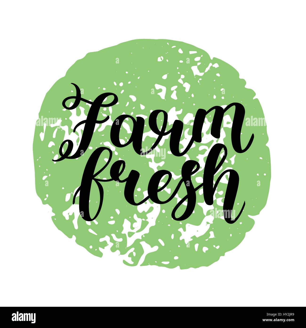 Creative typographic poster con le scritte sul tondo nero silhouette isolato su sfondo bianco con testo di prodotti freschi della tua fattoria. Illustrazione Vettoriale Illustrazione Vettoriale