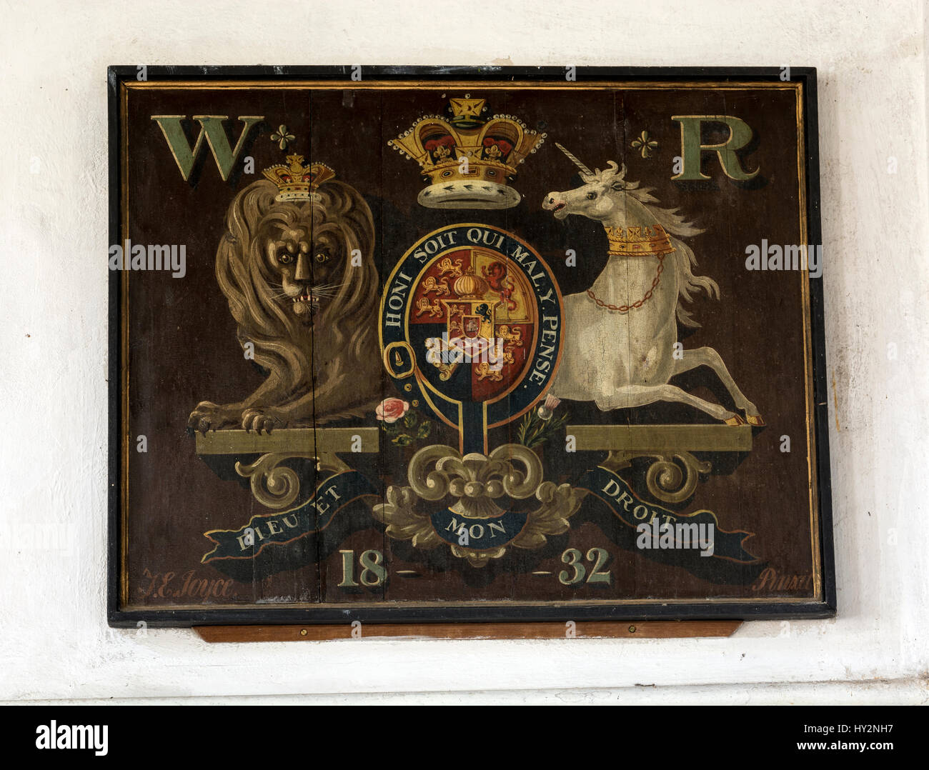 King William IV stemma, Santa Maria la Vergine è la Chiesa, Brancaster, Norfolk, Inghilterra, Regno Unito Foto Stock