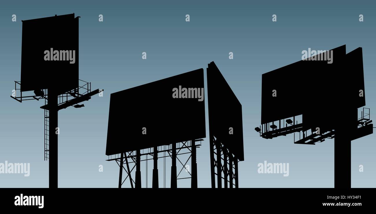 Silhouette set di tre cartelloni pubblicitari. Illustrazione Vettoriale