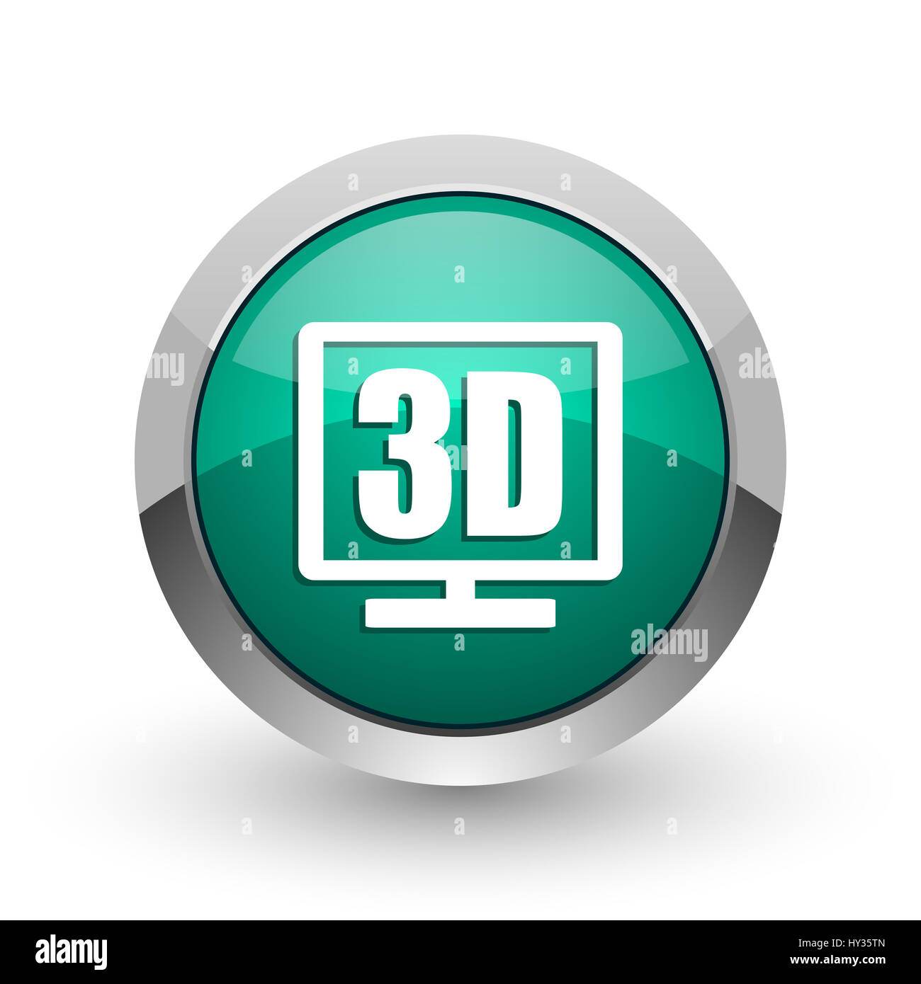 Display 3d argento metalizzato chrome web design rotondo verde icona internet con ombra su sfondo bianco. Foto Stock