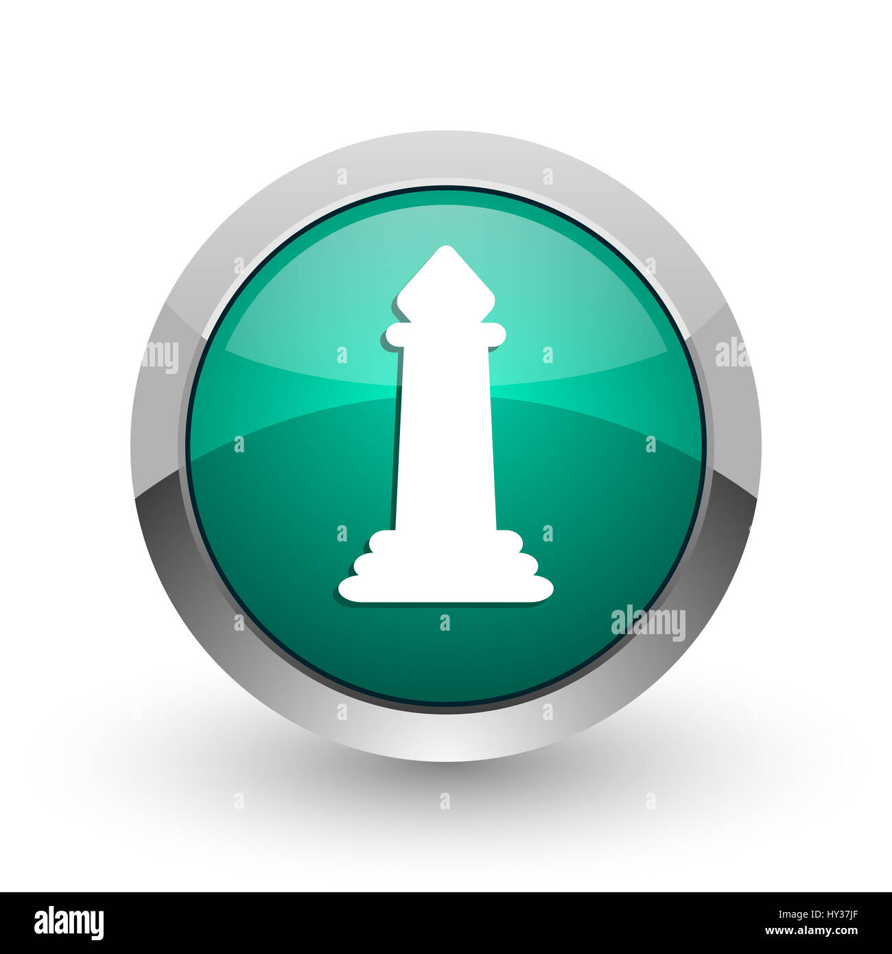 Scacchi d'argento metallizzato chrome web design rotondo verde icona internet con ombra su sfondo bianco. Foto Stock