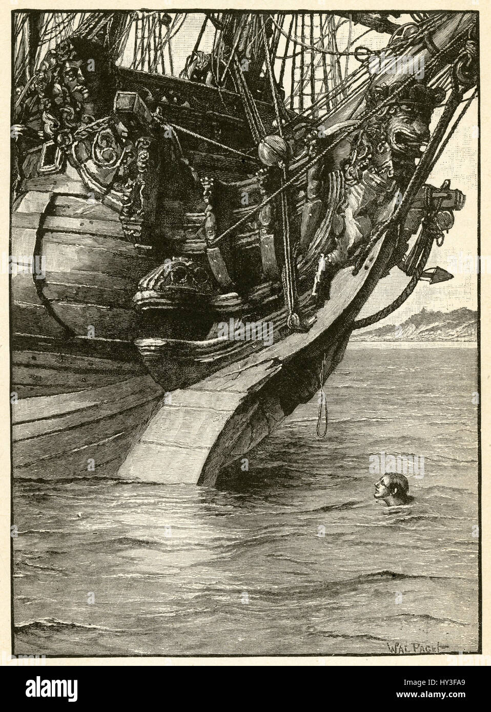 1910s incisione da Robinson Crusoe di Daniel Defoe: 'Ho esplorato un piccolo pezzo di corda.' illustrato da Walter Paget. Foto Stock